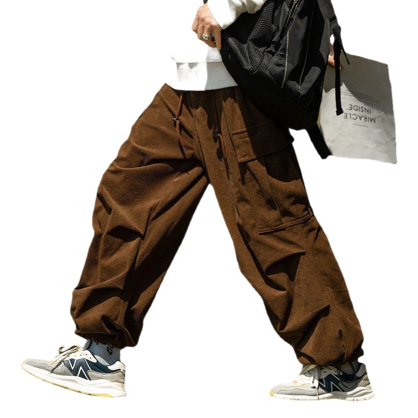 Monos de cityboy de estilo japonés para hombres otoño e invierno más tamaño deportes y ocio forrados de lana engrosada PANA pantalones sueltos de pierna ancha