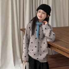 韩国童装2025秋冬新女童毛衣儿童洋气圆领针织打底衫女孩波点上衣