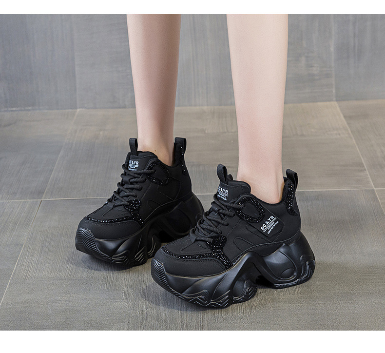 Giày sneaker nữ đế dày chunky tăng chiều cao ẩn dây buộc thời trang — M2983 lớp lót đơn màu nâu, M2983-1 plus nâu nhung, M2983-1 plus nhung xám, M2983 lớp lót đơn màu xám chi tiết 11