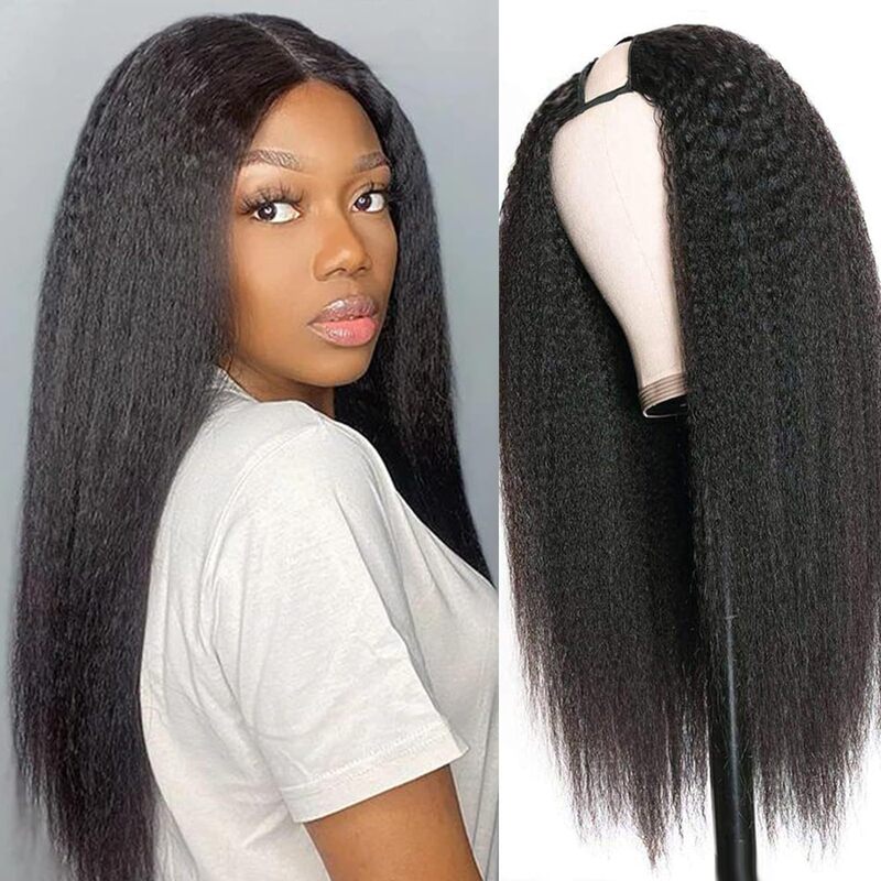 [in Stock] 18-30 Inch U Part Wig Synthetic Straight Hair Headgear African Wig Yaki Kinky