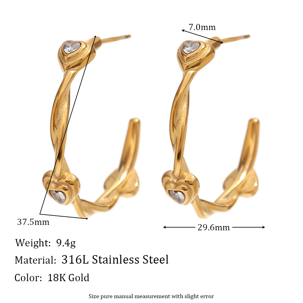 Plated 18K Gold Love Zircon Stainless Steel Earring