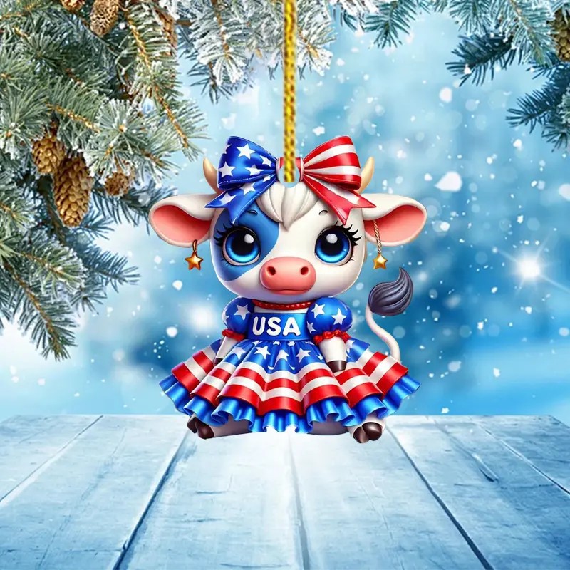Colgante de Navidad de vaca Colgante de decoración de coche Árbol de Navidad Colgante plano de acrílico image 3