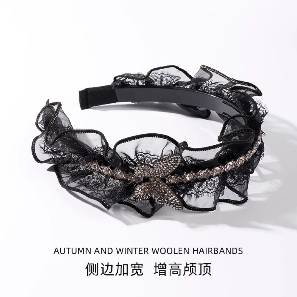 Black - mesh ruffled butterfly headband