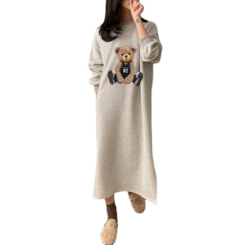 小さなベルベットロングスウェットシャツスカート秋 2023 新しいルーズアウターフレンチドレスプラスサイズの婦人服|undefined