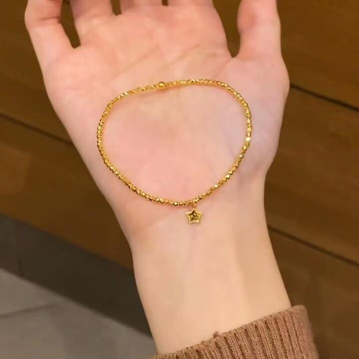 Xiaohongshu's Popular Flash Gold Bead Star Bracelet 2025 New Ancient Heavy Industry Crushed Ice Five-Pointed Star Hand Jewelry