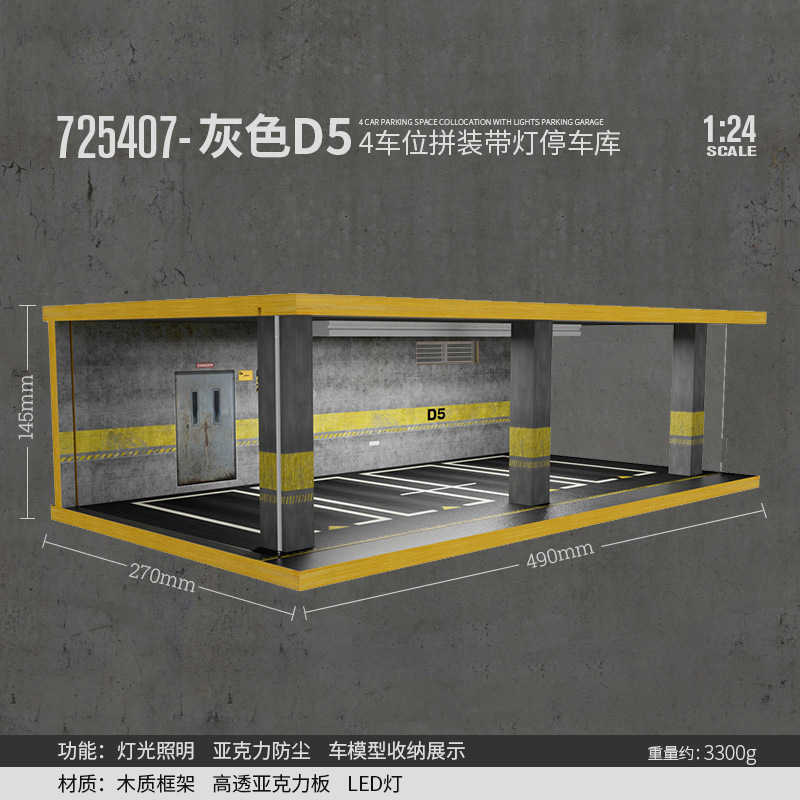 Comercio exterior al por mayor transfronterizo 1 24 simulación modelo de coche estacionamiento modelo escena garaje pantalla con decoración ligera