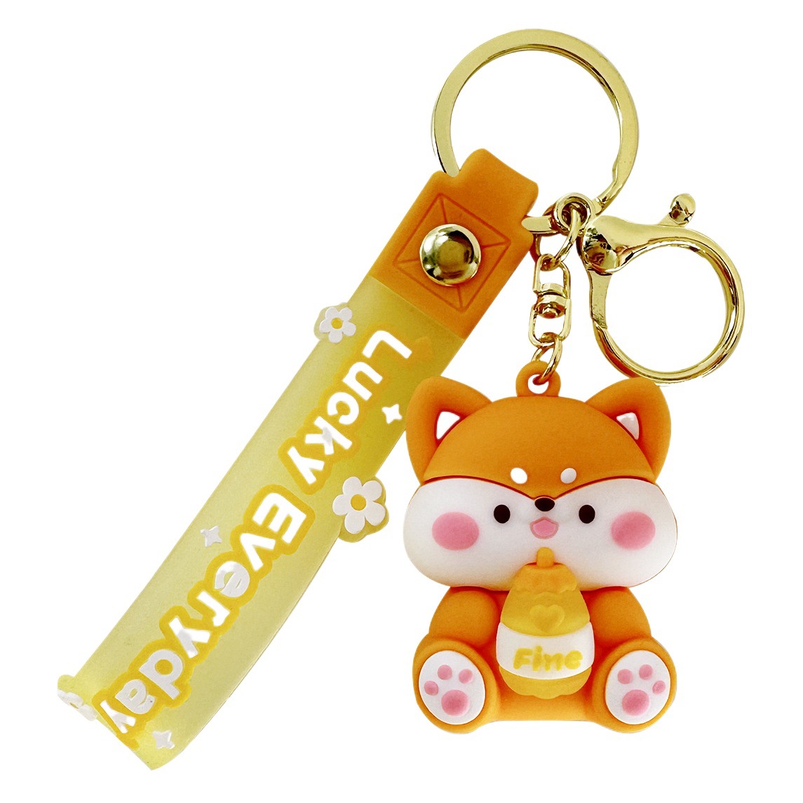 Original Linda suerte bebida de dibujos animados llavero femenino de goma suave muñeca coche llavero mochila colgante pequeño regalo