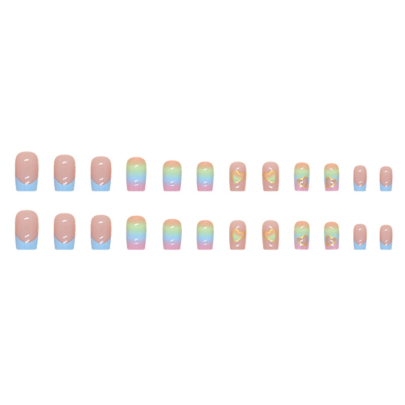 Falsche Nägel Gradient Regenbogen Quadratisch Natürlich Süß_voghion.com