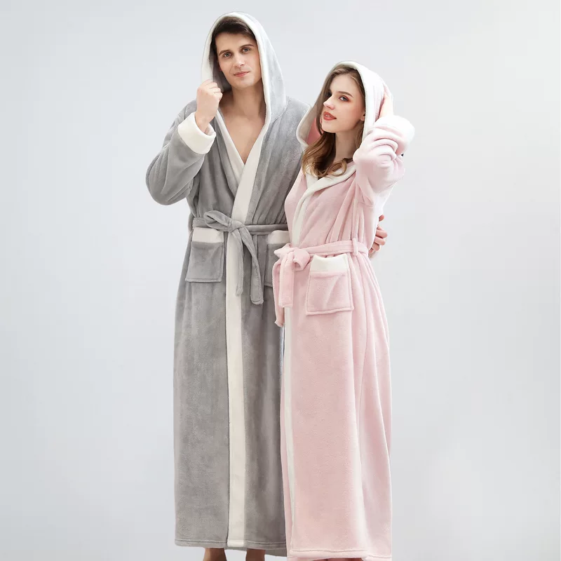 Winter coral velvet bathrobe, men's demi-season warm long flannel pijama for beloved