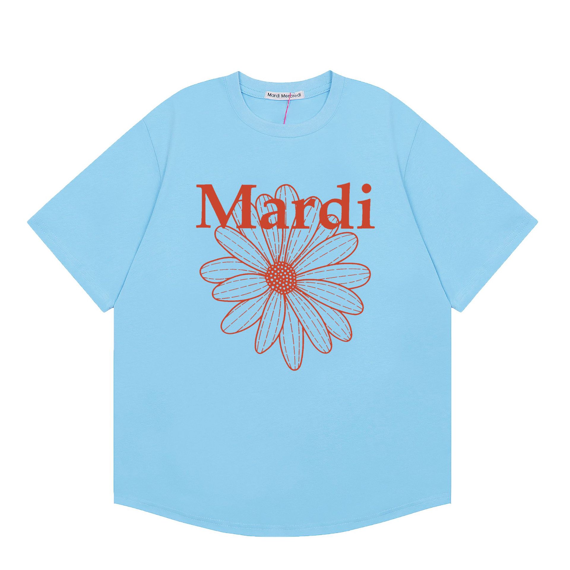 現物韓国潮牌Mardi半袖女性25夏新作デイジープリント丸襟純綿上着tシャツ代発