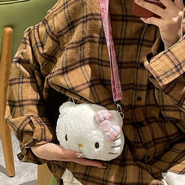 新款卡通猫咪毛绒玩具包儿童斜挎包毛绒背包批发幼儿园宝宝背包