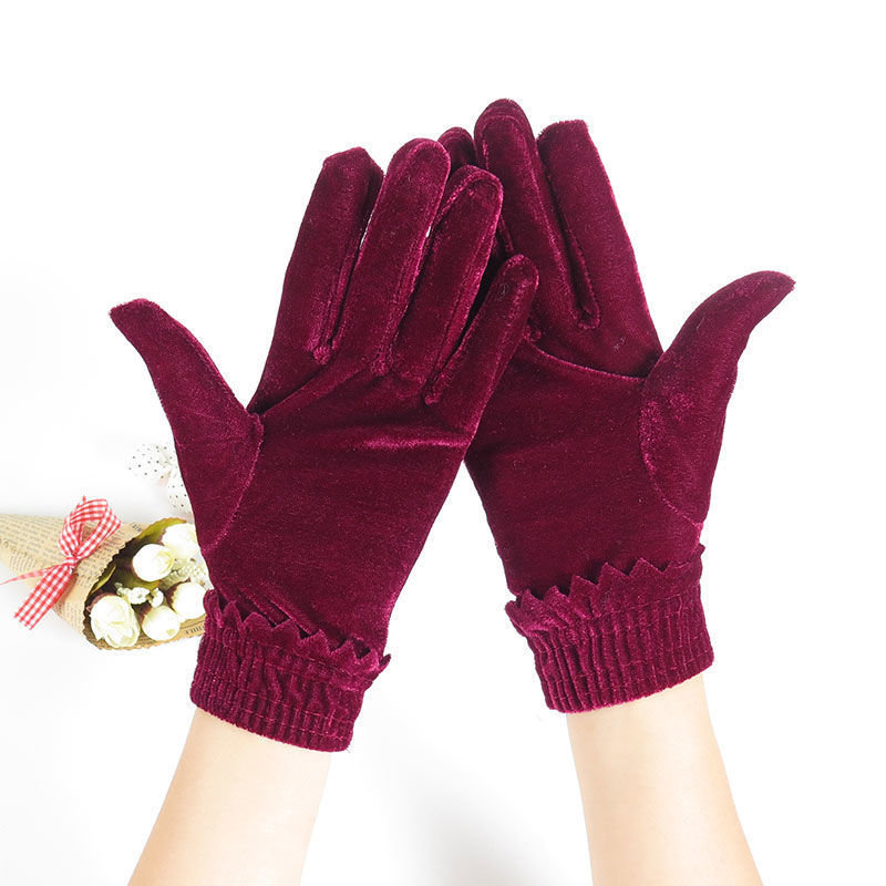 春秋绒质手套女五指纯色柔软弹力跳舞蹈优雅短款开车骑行初冬保暖
