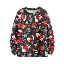 跨境爆款粗针3D数码印花长袖卫衣女装圆领氛围感提花复古圣诞卫衣