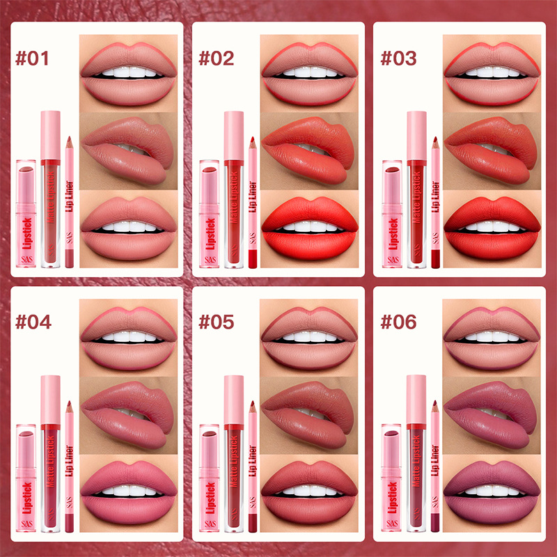 USHAS European and American Cross-border spot lápiz labial esmalte de labios delineador de labios juego Navidad impermeable antiadherente taza SAC065A