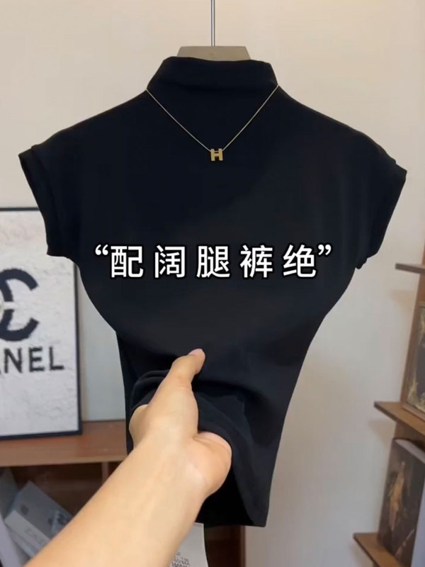 2025早秋新款小立领短袖t恤女时尚内搭飞飞袖打底衫短款洋气上衣|undefined