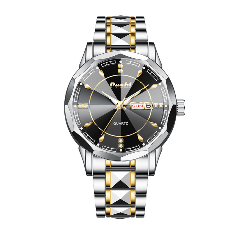 2025 nuevo reloj para hombre, reloj de calendario doble luminoso impermeable, reloj de cuarzo para hombre, cristal puntiagudo en forma de diamante