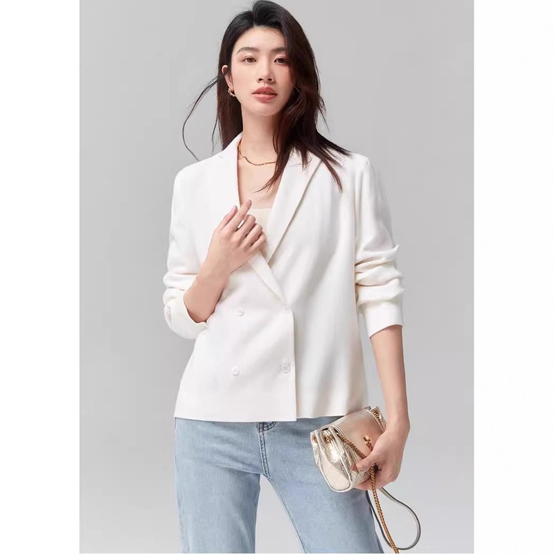 Jue Zan Version Australian Merino Wool Short Double-Breasted Shell Button Blazer