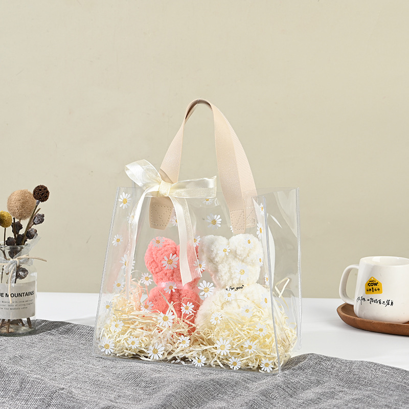 Bolsa de mano tipo margarita transfronteriza, bolsa de regalo de plástico transparente de PVC, bolsa de dulces, regalo de boda, recuerdo para damas de honor