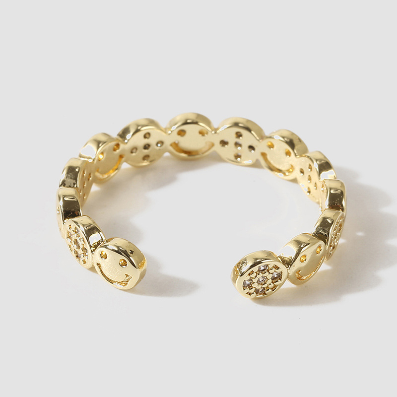 Korean simple and cute copper inlaid zirconium exquisite opening ring gold electroplating ring jewel