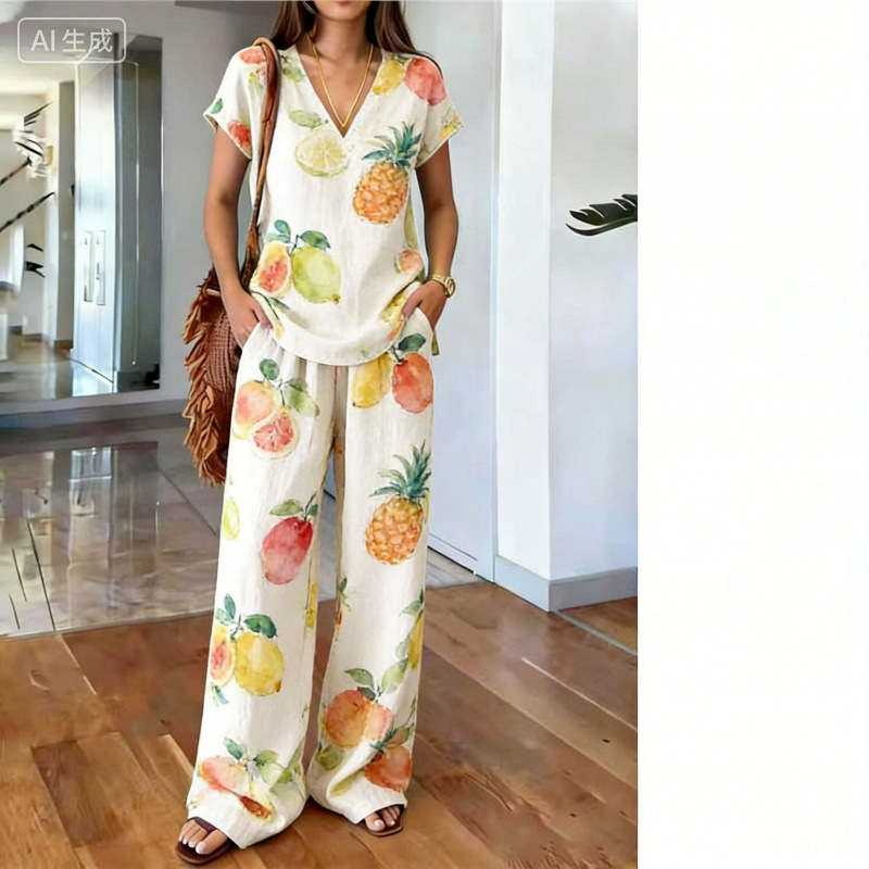 Y2 Independent Brand 26 Summer Loose Vacation Outfit Top and Wide-Leg Pants Two-Piece Set Women's Cross-Border European and American Fashion Set
