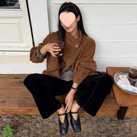 美式复古麂皮绒外套女美拉德复古松弛感棕色宽松休闲夹克上衣均码