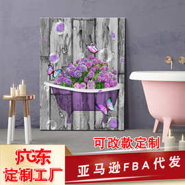 亚马逊紫色绣球花浴室无框画喷绘帆布画芯乡村农舍风格卧室装饰画