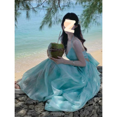 海辺のリゾートビーチスカート2025新型夏の優しいロマンチックな紫色のストラップのロングスカート