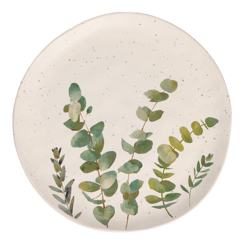 Retro pintado a mano hoja verde platos de cerámica domésticos de 10 pulgadas platos de cubierta platos de platos al por mayor platos de comedor