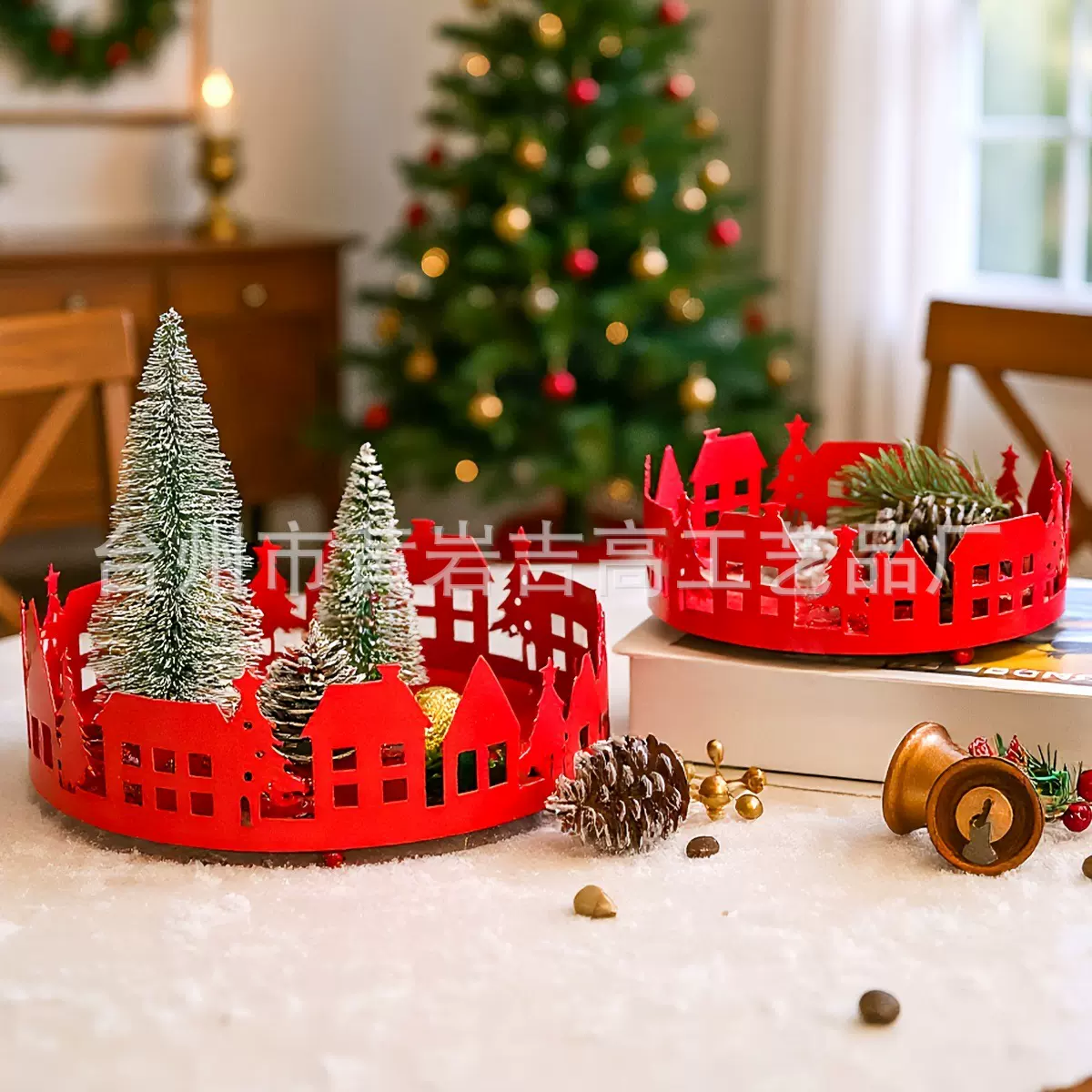 跨境新款圣诞节铁艺装饰托盘套装卡通圣诞居家装饰品氛围桌面摆件