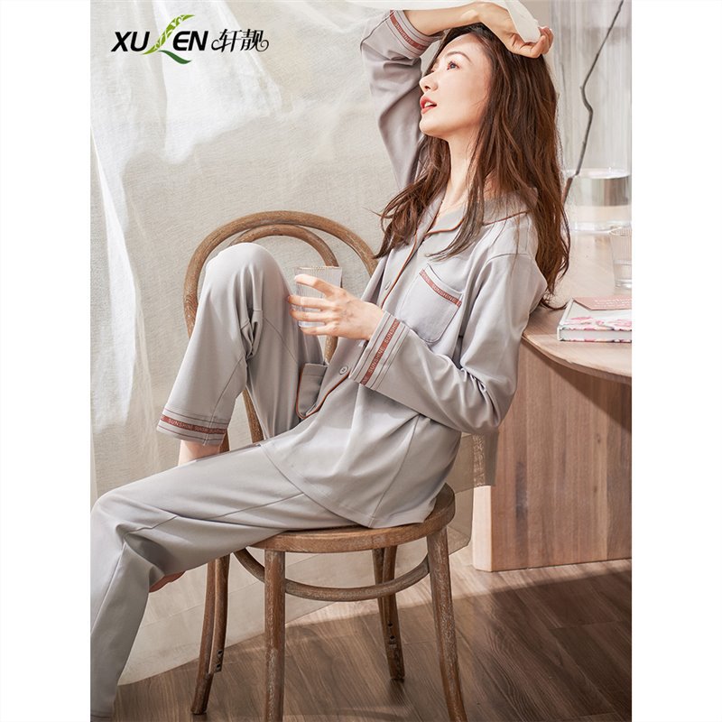 Pareja pijamas hombres y mujeres Primavera y otoño 100% algodón de manga larga Chaqueta de punto simple para mujer