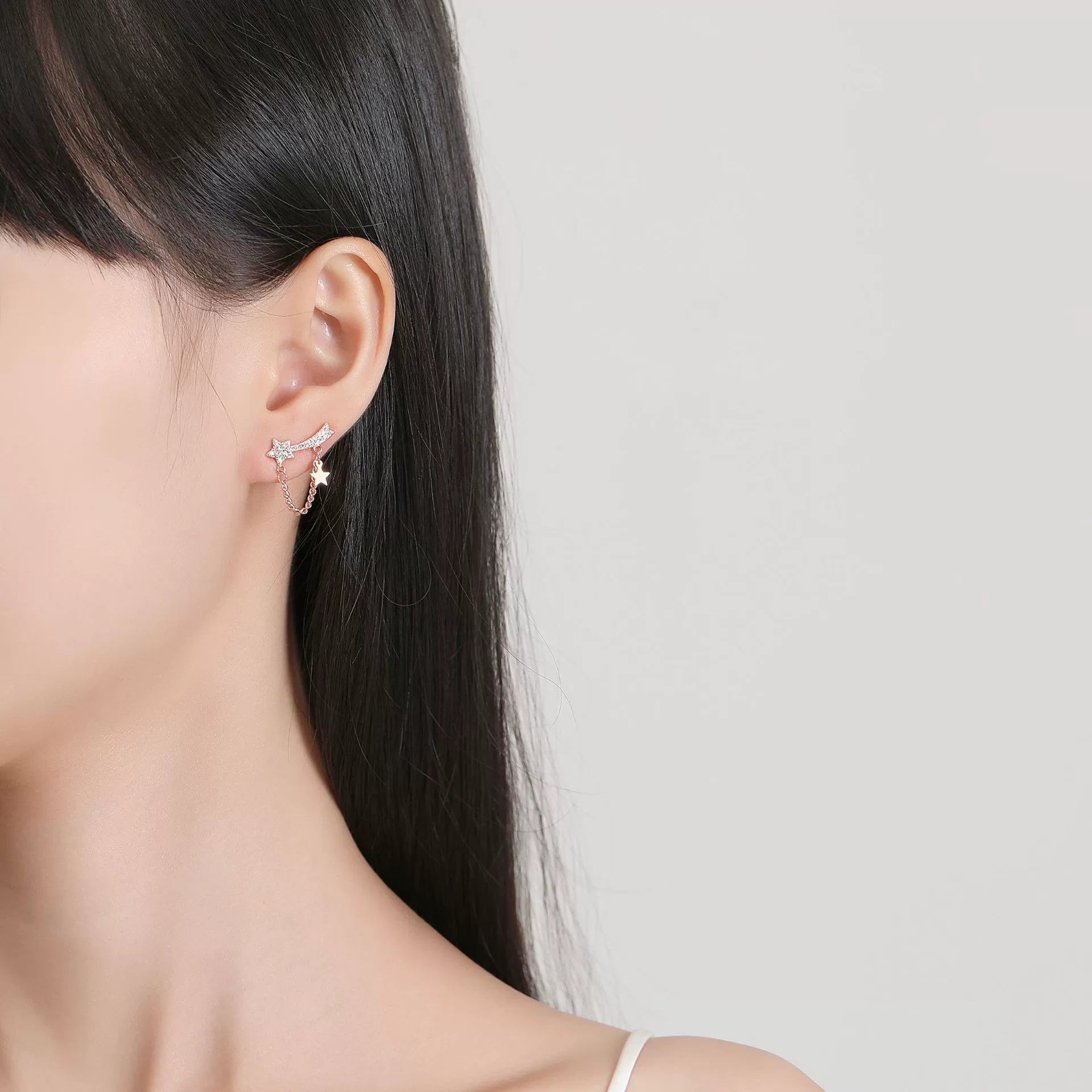 Fashionable earrings, chain, 925 sample silver, light luxury style, diamond encrusted, wholesale