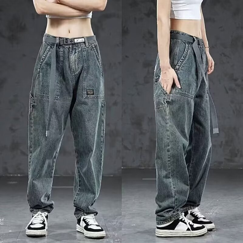 2024 nuevos pantalones vaqueros de moda japoneses de verano para hombres nuevos pantalones rectos de la marca de moda americana pantalones casuales sueltos