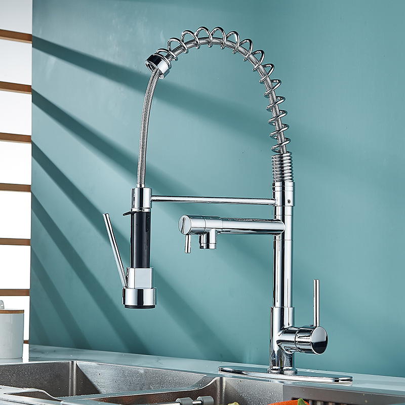 Grifos de cocina de primavera de doble función negros transfronterizos caliente y frío giratorios universales lavabo de verduras lavabo a prueba de salpicaduras