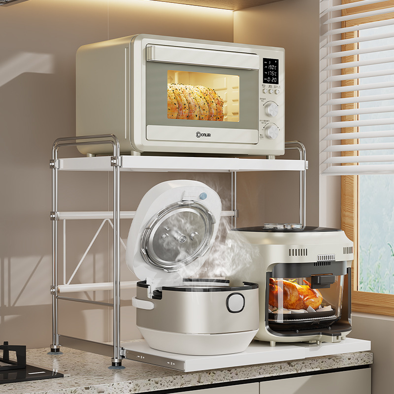 Japanese and Korean Microwave Oven Rack Pull-Out Kitchen Rice Cooker Rack Countertop Multi-Functional Appliance Oven Storage Rack