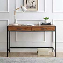 美式复古玄关桌做旧实木书桌墙边长条窄桌铁艺玄关台抽屉桌条案台