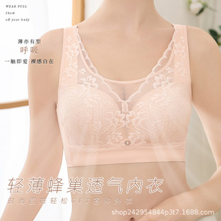 Factory Direct Sales New Quality Thin Underwear Without Rims to Control Secondary Breasts Adjustable Sexy Lace Breathable Bra