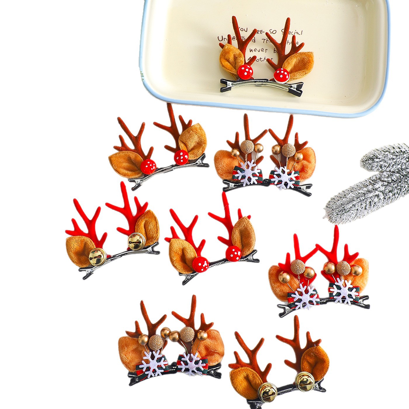 Decoración de árbol de Navidad de siete colores cordier corno de ciervo clips ornamentos embalaje de flores floral florista diy