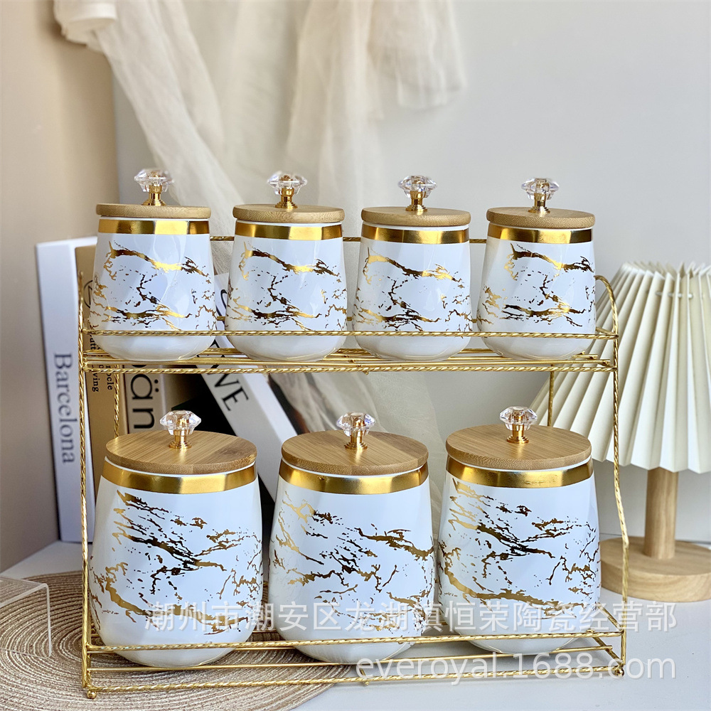 Fábrica de suministro al por mayor condimento de cocina nórdica sellado latas de almacenamiento doméstico conjunto de almacenamiento de cristal de lujo fino