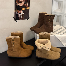 厚底绒面勃肯鞋桑坡雪地靴女2025秋冬靴子两穿马丁靴保暖短靴