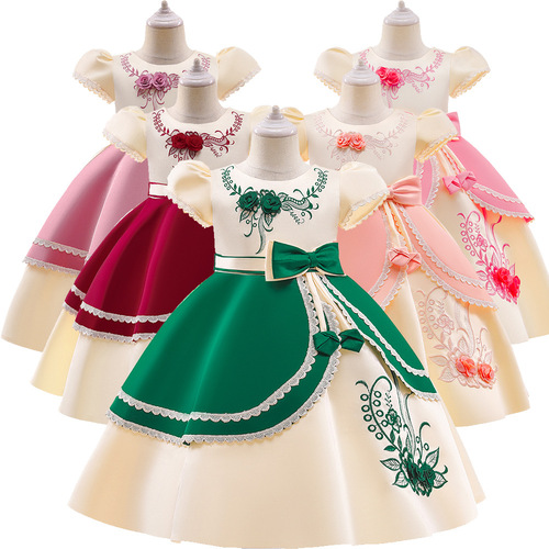  Children girls stage performance jazz dance princess model show dress birthday party celebration Bow flower girl dress host catwalks chorus pettiskirt