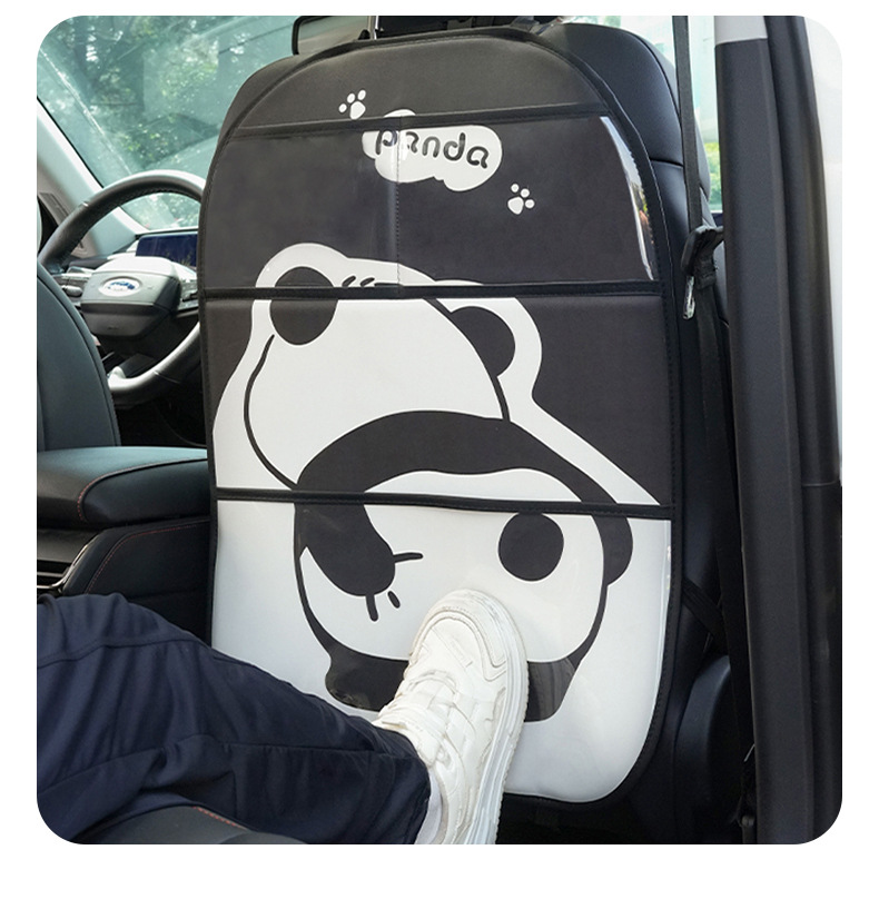 Cartoon Car Anti-Kick Pad, Debris Bag, Panda Car Seat Back Anti-Dirty Pad, Car Leather Multi-Functional Protective Pad