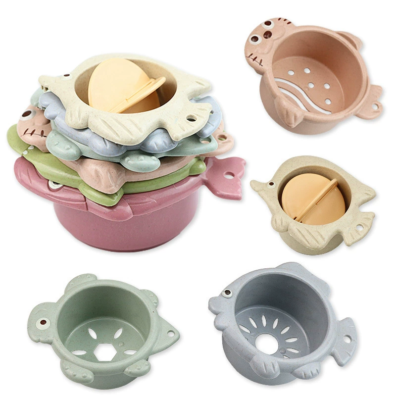 Оптовые Детские интеллектуальные чашки для укладки в форме рыбы, играющие в воду, Детские укладки для раннего образования, трансграничные укладки, забавные игрушки для родителей и детей