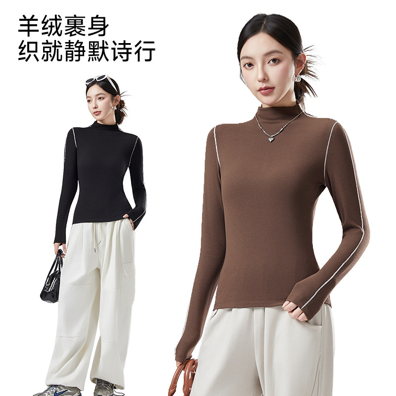 Ruth's Same Style Autumn and Winter Half Turtleneck German Velvet Bottoming Shirt for Women 10A Antibacterial Wool Splicing Skin-Beautifying Warm Top Ruth's Same Style Autumn and Winter Half Turtleneck German Velvet Bottoming Shirt for Women 10A Antibacterial Wool Splicing Skin-Beautifying Warm Top