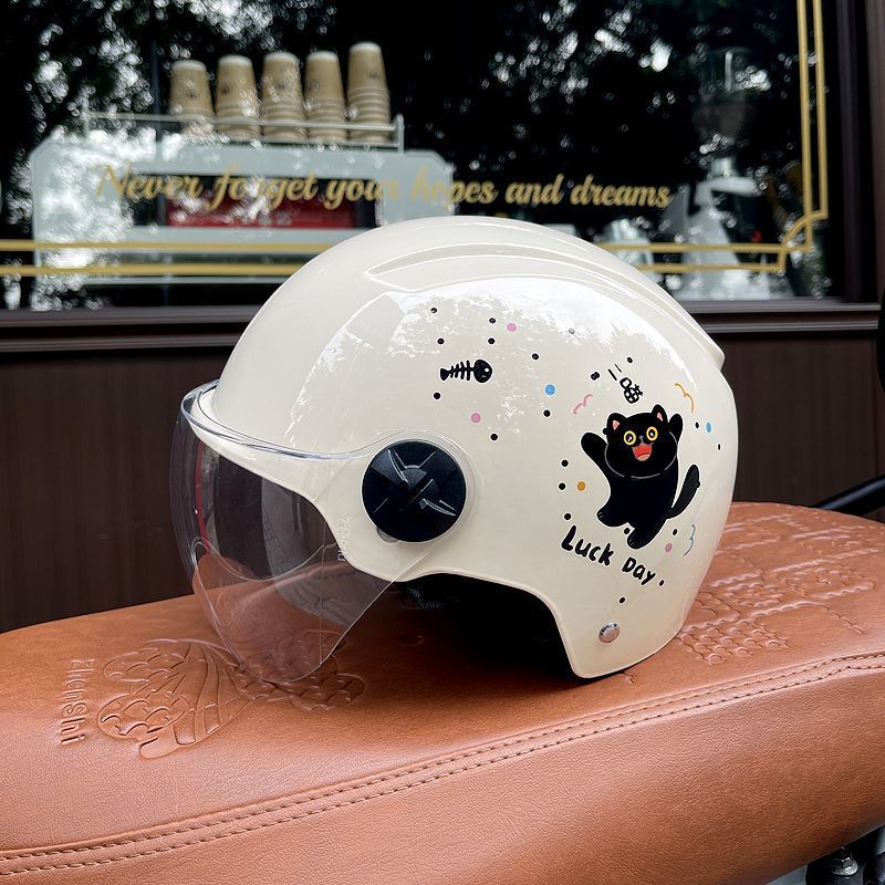 3C Certified Electric Vehicle Helmet Women's Battery Car Safety Helmet Four Seasons Universal Motorcycle Half Helmet Summer Little Cat