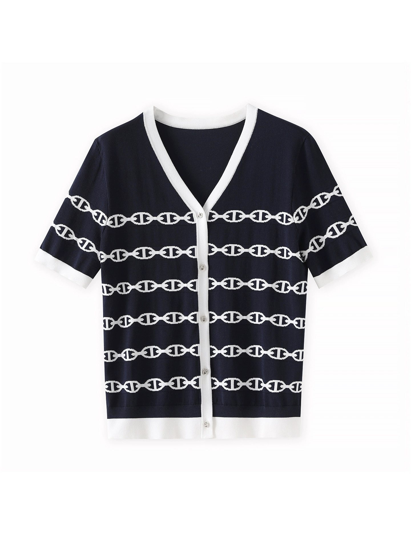 Elegant white knitted chain, silk cardigan