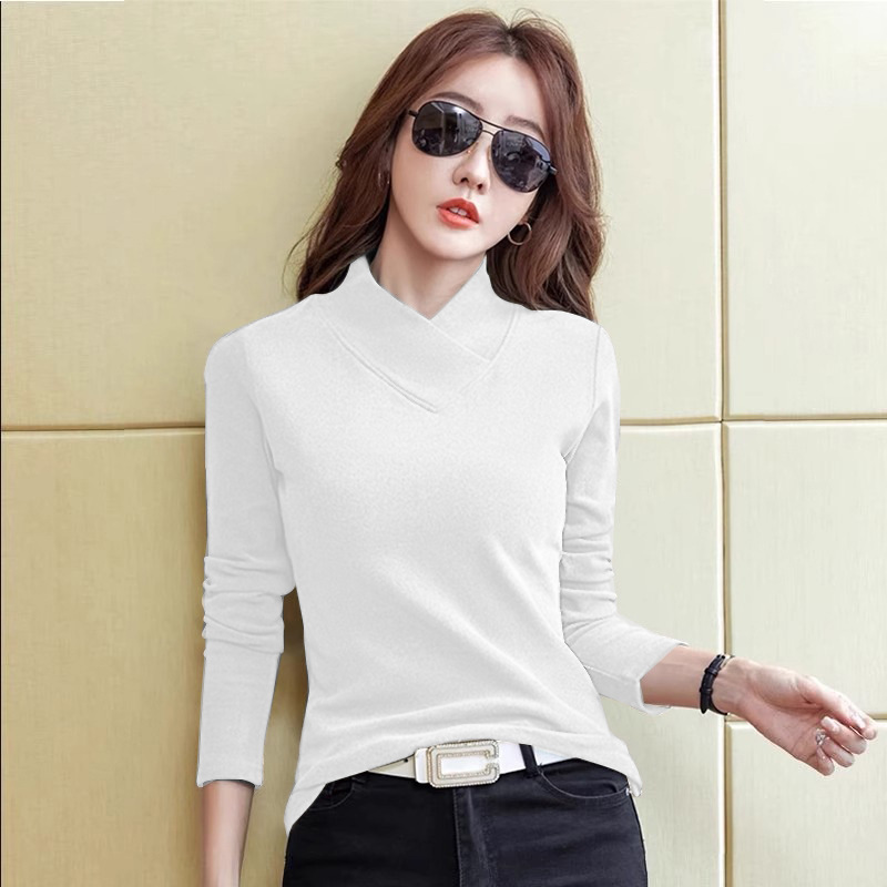 Chic And Youthful Design Cross-Collar Half-High Neck German Fleece Long-Sleeve Base Shirt, Versatile Autumn And Winter I_ecoleips.com