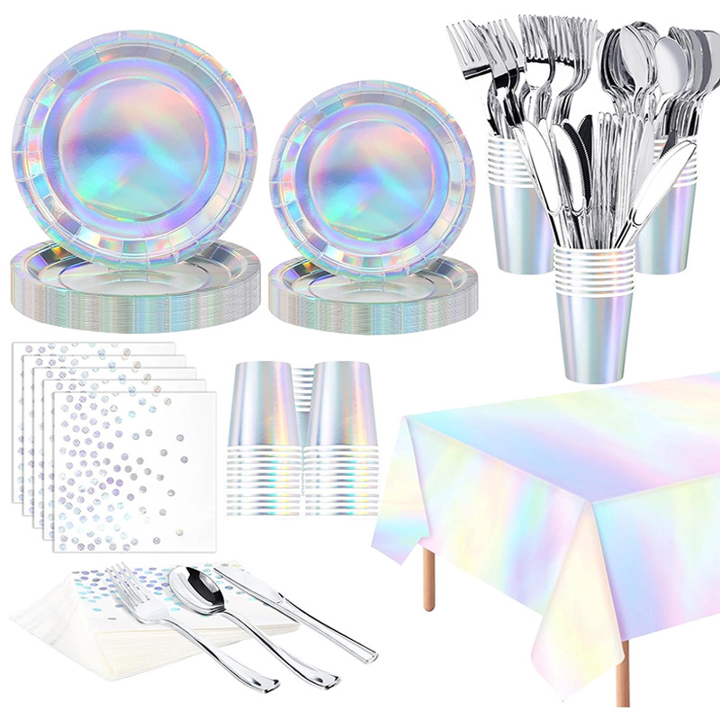 Spot Colorful Laser Paper Plate Set 7inch 9inch Colorful Silver Disposable Paper Plate Party Party Scene Decorations