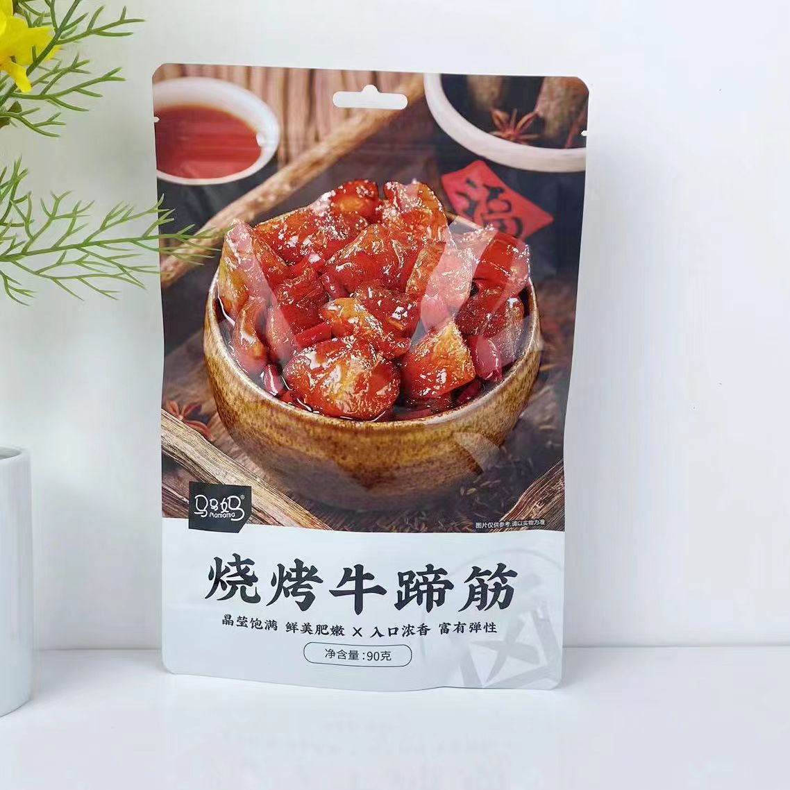 Mama's Spicy Beef Tendon 90g BBQ Beef Tendon Sheet Snack, Ready-to-Eat Individual Packaging, Popular Online Snack