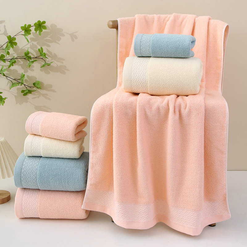 Cross-Border Towel and Bath Towel Three-Piece Set, All-Cotton Jacquard Satin, Extra Large and Thick, Soft and Absorbent, High-Quality Bath Towels Cross-Border Towel and Bath Towel Three-Piece Set, All-Cotton Jacquard Satin, Extra Large and Thick, Soft and Absorbent, High-Quality Bath Towels