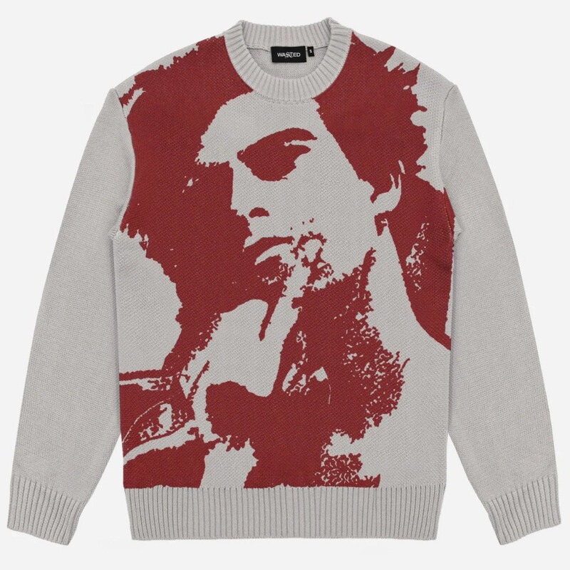 European and American Harajuku street fashion casual abstract men's Jacquard sweater men's and women's same loose round neck sweater